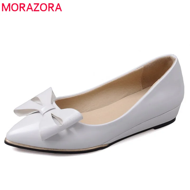 

MORAZORA 2019 new arrival women pumps pointed toe bowknot casual shoes slip on elegant wedges shoes summer women single shoes