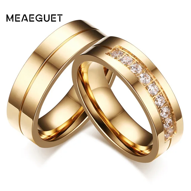 meaeguet gold color cz wedding rings lovers cubic zirconia stainless steel romantic ring jewelry usa - Cubic Zirconia Wedding Rings meaeguet gold color cz wedding rings lovers cubic zirconia stainless steel romantic ring jewelry usa - Cubic Zirconia Wedding Rings