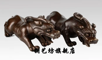 

15" China Bronze Foo Dog Pixiu Kylin Lions Lovely Unicorn Statue One Pair
