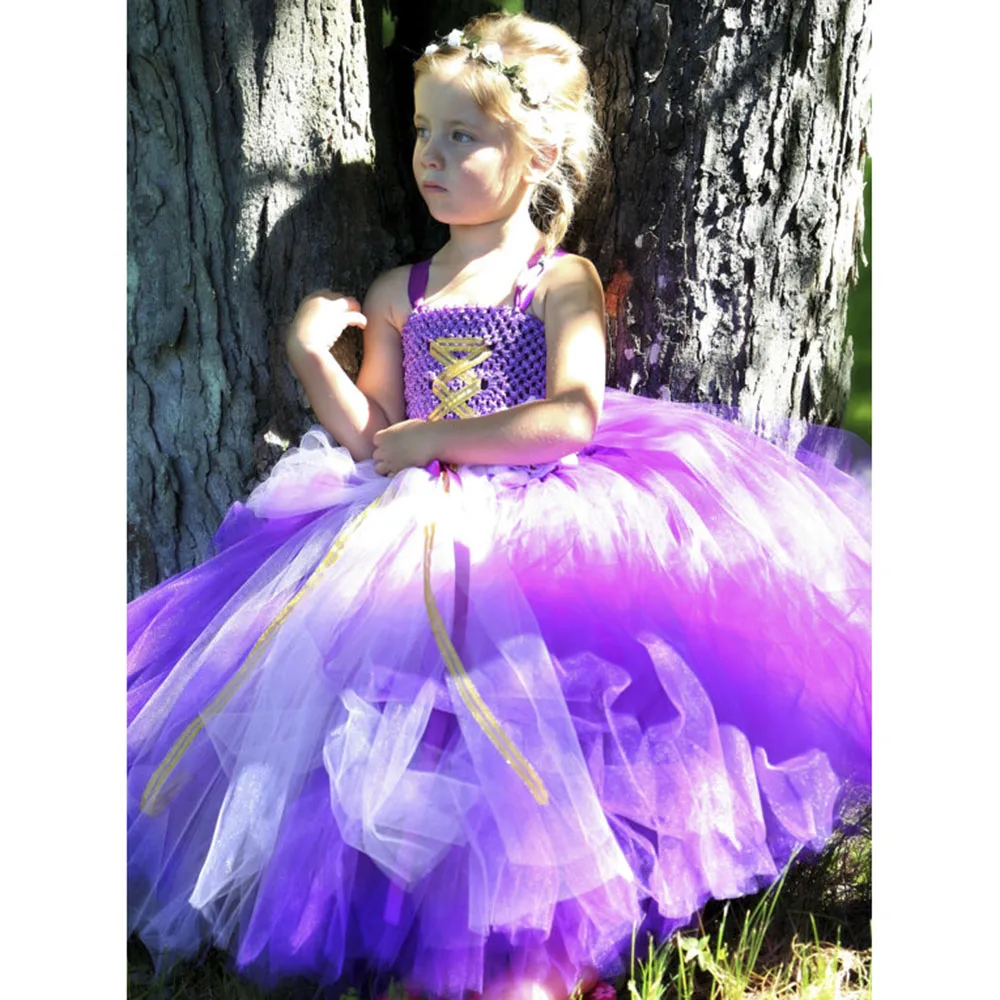 

Princess Rapunzel Girl Tutu Dress Floor Length Baby Kids Lace Sofia Birthday Party Tutu Dresses Halloween Custom For Kids