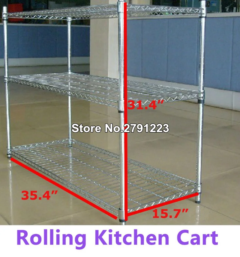 3 этажные полки из нержавеющей стали для домашнего хранения Rolling kitchen Cart(45x90x80 cm