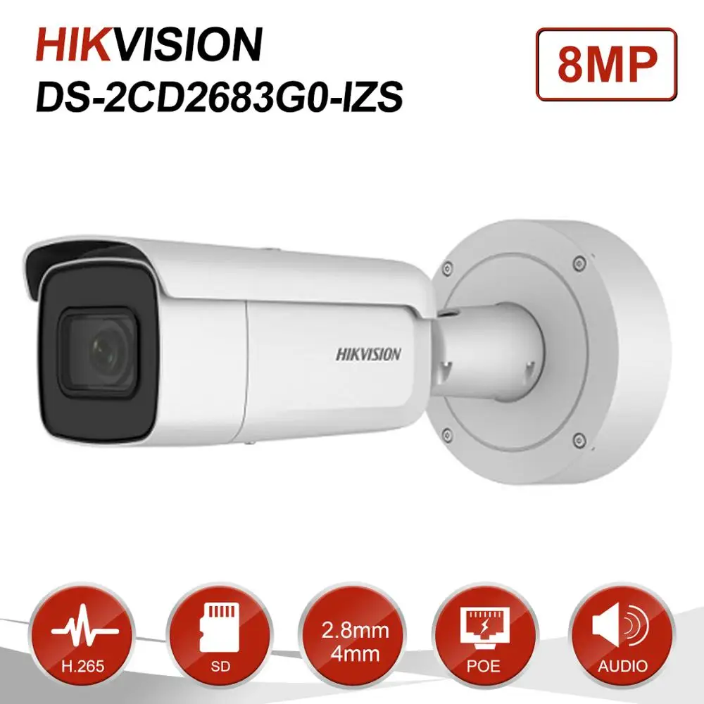 Hikvision 8MP пуля ip камера с аудио PoE Onvif H.265 домашняя/наружная CCTV видеонаблюдения