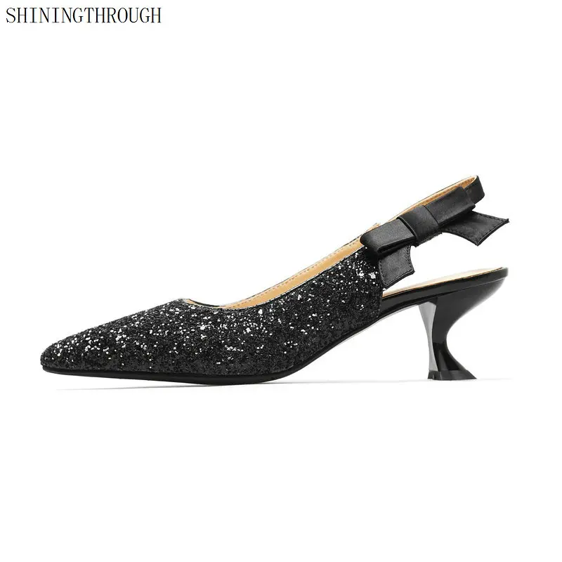 

2019 women pumps slingbacks bling women shoes poined toe summer ladies party wedding shoes large size 43 44