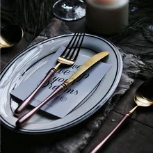 KINGLANG японский металлический нож вилка ложка бытовой стейк столовый набор из вилок розовое золото десертная ложка посуда