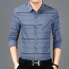 Jbersee бренд Camisa Social Slim Fit Мужская рубашка модные высококачественные мужские рубашки с длинным рукавом полосатые деловые повседневные мужские рубашки