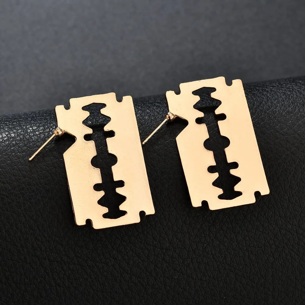 

New Punk Gold Silver Metal Sawtooth Razor Blade Earrings For Women Hollow Geometric Statement Exaggeration Drop Earrings