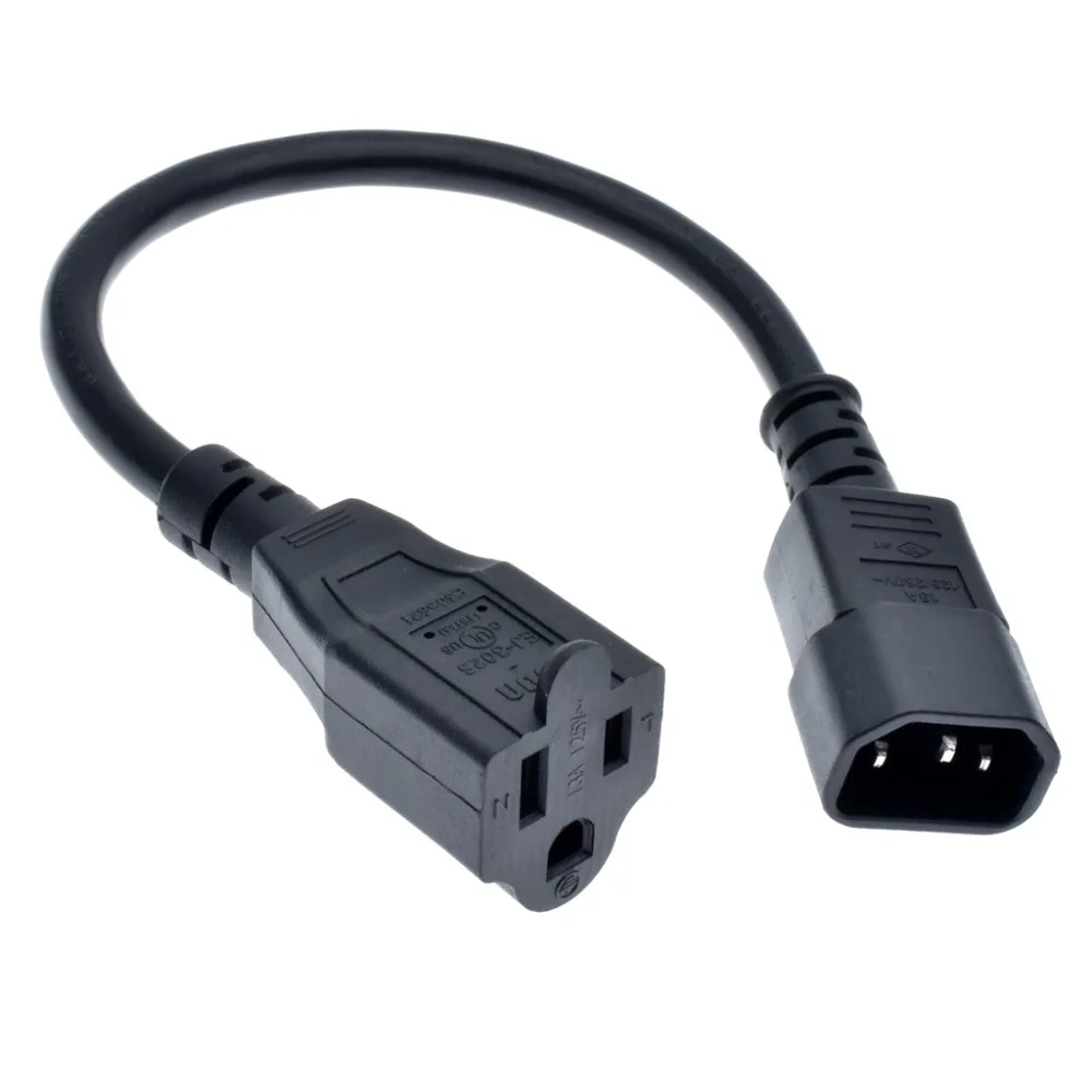 IEC 320 C14 Male Plug to NEMA 5-15R 3 Prong Female PC Power Adapter Cable 30CM