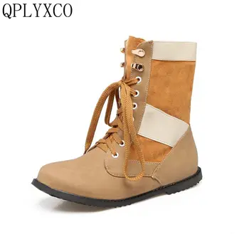 

QPLYXCO Plush boots shoes Woman Super Big size 34-52 warm Winter Boots tenis feminino flat Heels causal Lace up women shoes 1731