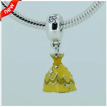 Подходит для Pandora Braclets Belle подвески в форме платья с желтой эмалью серебряные бусины 925 пробы