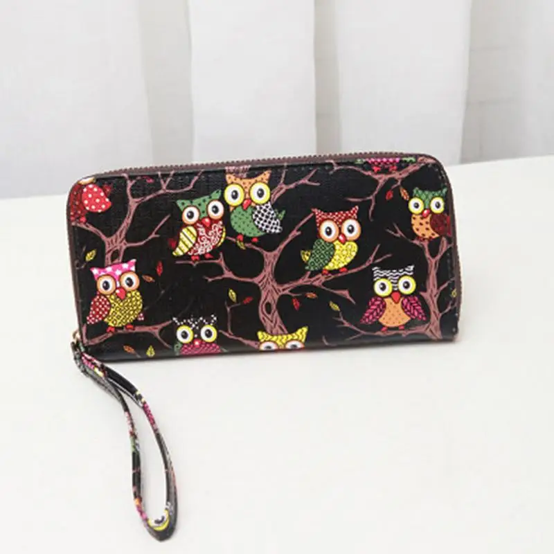 

Ladies Women PU Leather Owl Printing Purse Zipper Wallet Fashion Handbag Wrist bag Girls Clutch bag