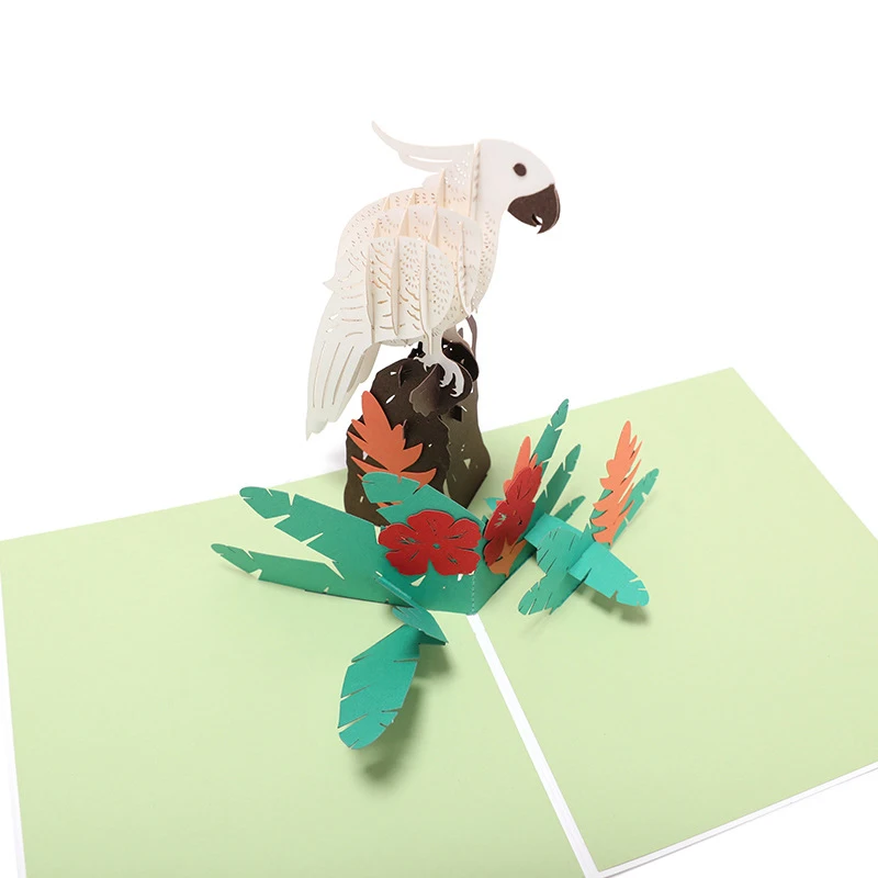 3D ручной работы стереоскопический белый реалистичный попугай бумажные приглашения Поздравительные открытки+ конверт Дети День рождения подарок на год