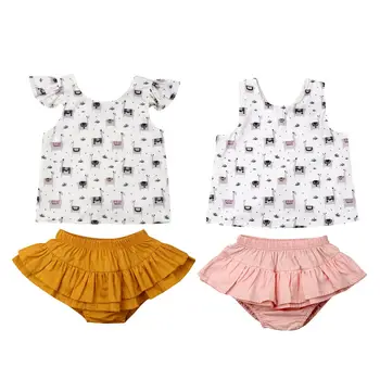 

Pudcoco 2019 New Newborn Baby Girl Summer Outfits Alpaca Print Sleeveless Top Vest Ruffles Shorts 2PCS Kids Clothes Set Sunsuit