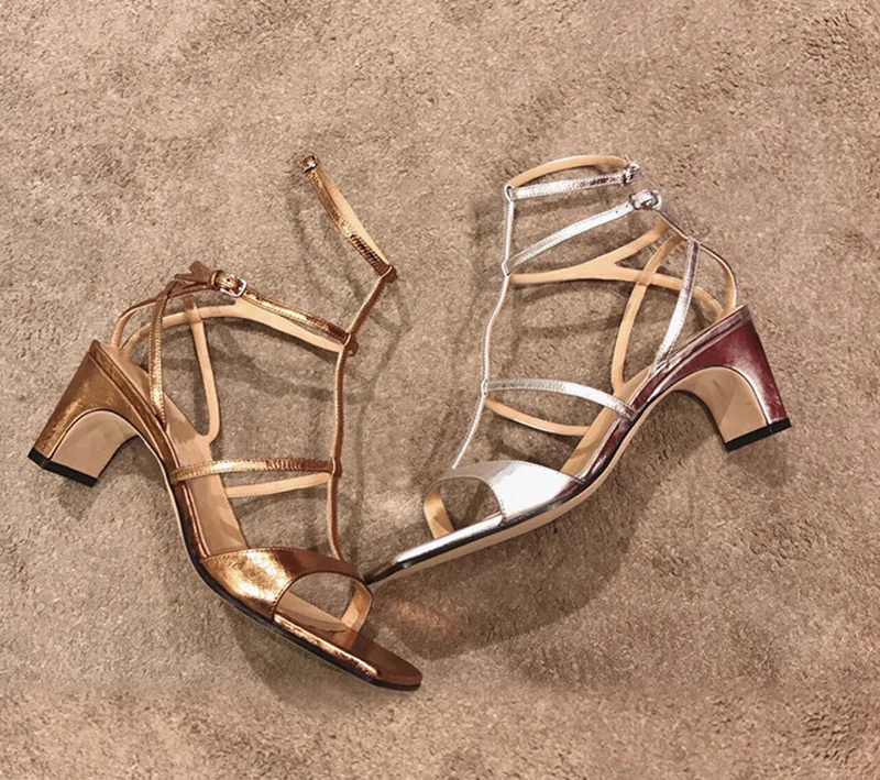 Gladiator Women High Heels Sandals Summer Square Toe Heels Gold Silver Heeled Platform Shoes Ladies Sexy Party Wedding Shoes L20 (12)