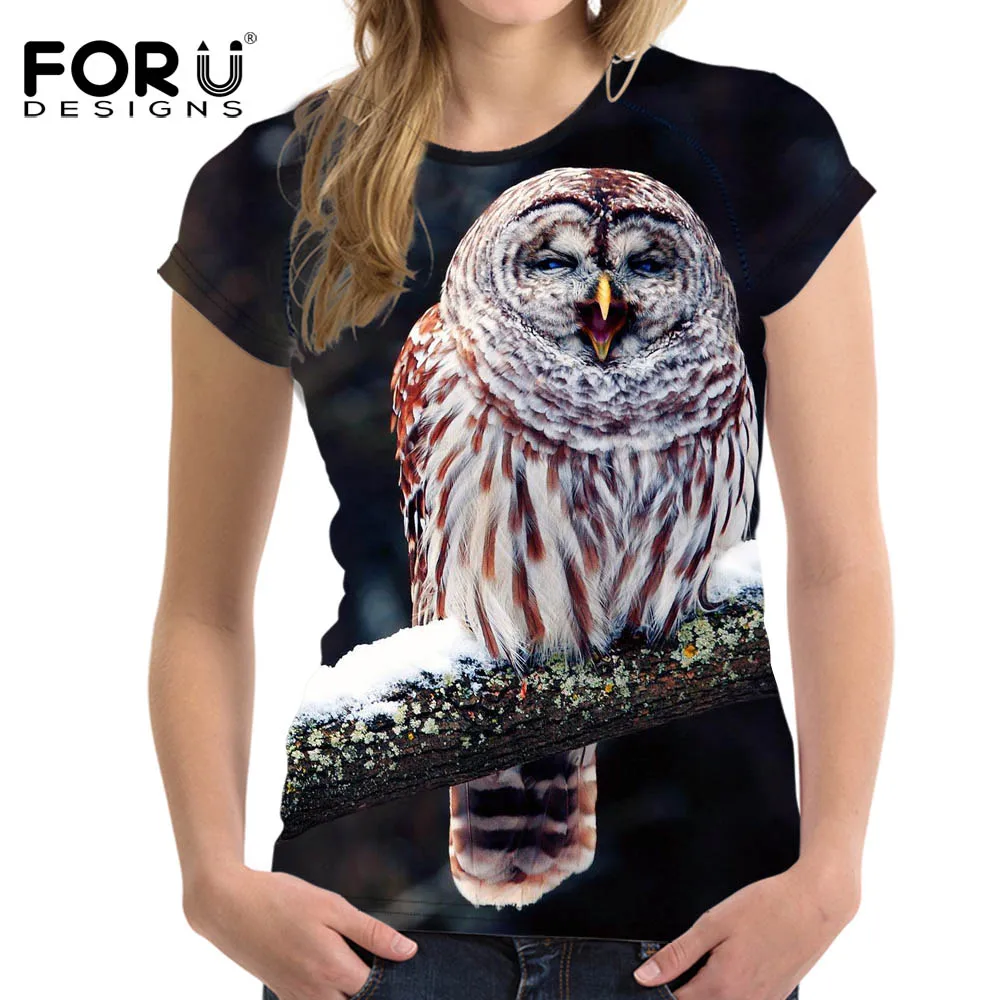 FORUDESIGNS Owl t shirt Casual Snowy Owl Prints T Shirt Woman Short