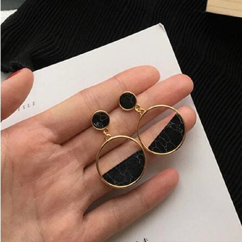 

Handmade fashion simple geometric circular marble long earrings girls popular earrings earrings temperament drop shipping