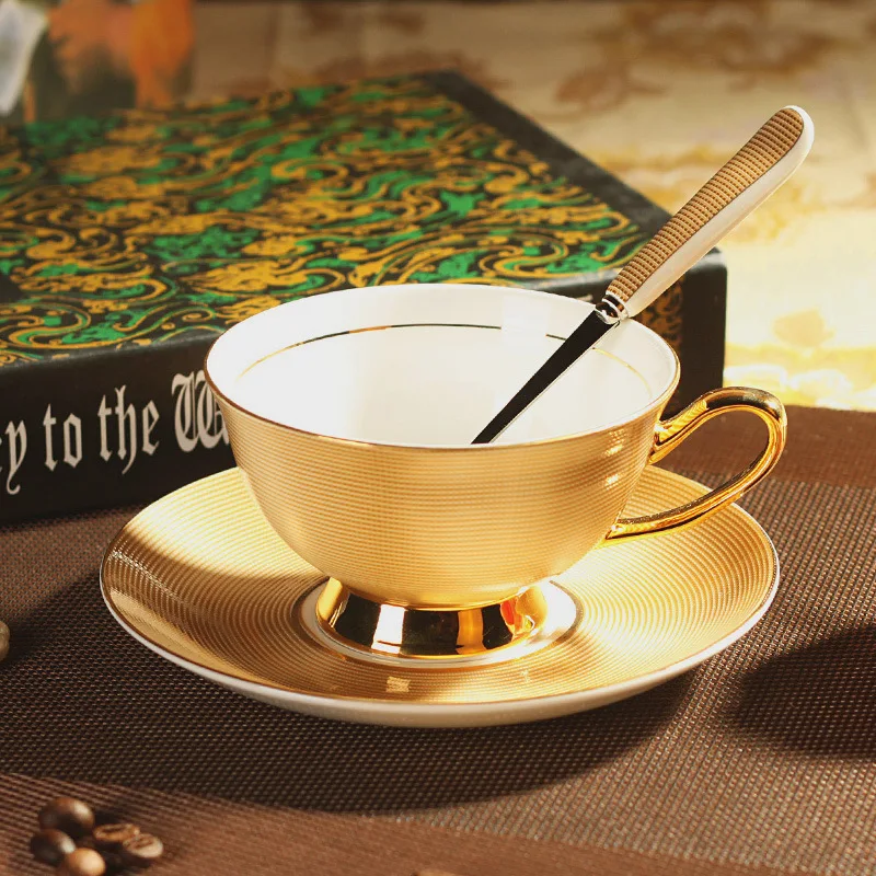 

England Royal Bone China Golden Coffee Cup Dish Spoon Dinner Set Porcelain Decorative Cup Kitchen Tableware Wedding Luxury Goods