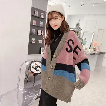 

2019 Oversize Sweaters Womens Cardigans Patchwork Sweaters Spring Warm Sweater Women Cute Cardigans Women Tops Winter