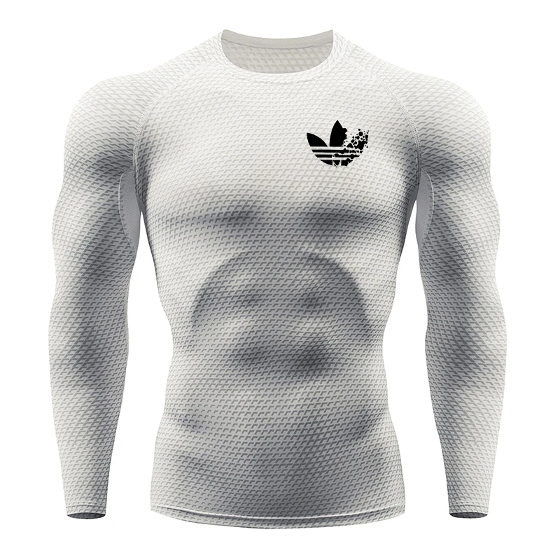 

3D printed shirt compression tights men's fitness running T-shirt quick-drying breathable long-sleeved sportswear