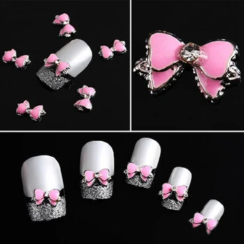 

10pcs beautiful 3D alloy pink color bow tie for nail art accessory