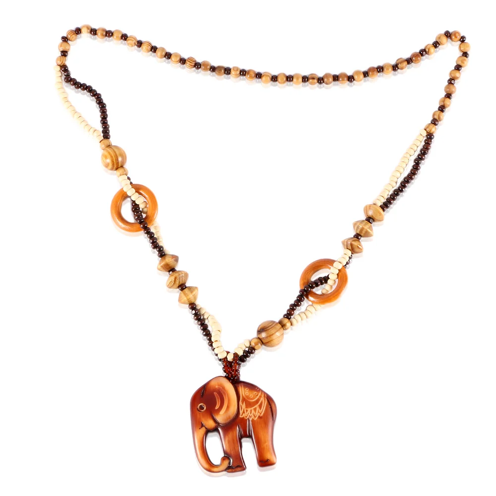 #*Cheap Vintage Ethnic Style Wood beaded Elephant Pendants Necklace Statement Nepal Necklaces Women Men Jewelry