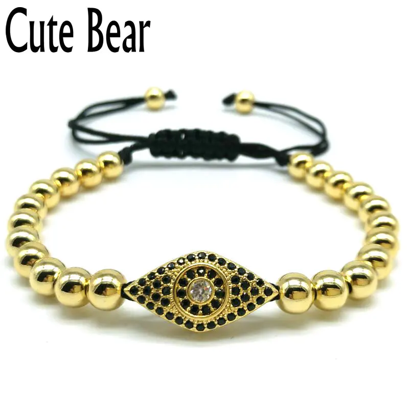 New Copper Micro Pave CZ Zircon Eye Connector 6mm Round Beads Bracelet Anil Arjandas Braided Macrame Men Bracelets Jewelry | Украшения и