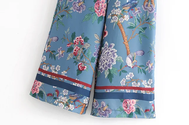 European and American women's clothing Autumn high waist flower and bird print wide leg pants Straight blended trousers European and American women's clothing Autumn high waist flower and bird print wide leg pants Straight blended trousers