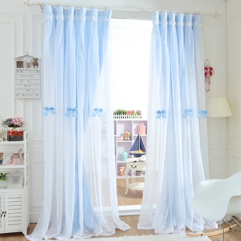 

Senisaihon Christmas Blackout Curtains Lace Embroidery Tulle Curtain Double layer Princess Bedroom Voile Curtain for Living Room