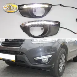 Для hyundai Santa Fe 2010 2011 2012 Dimmming стиль реле 12 В светодиодный автомобиль DRL дневные ходовые огни аксессуары с отверстием противотуманной фары