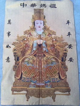 

China Tibet silk embroidery Tang card old Brocade painting The matsu Statue home decor decoration pure handmade