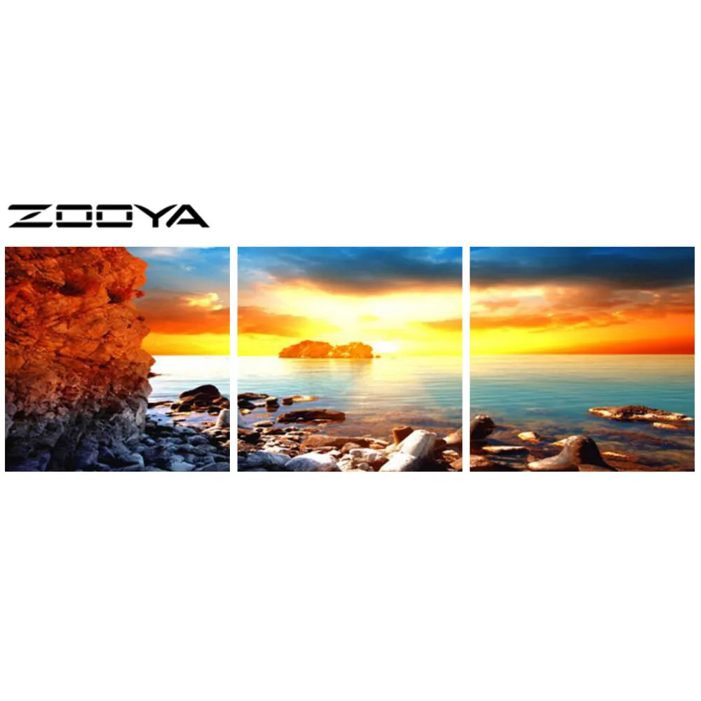 

ZOOYA DIY Full Diamond Embroidery Painting Cross Stitch Diamond Mosaic Triptych Paintings Beach Sunset Mountain Home Decor RF866