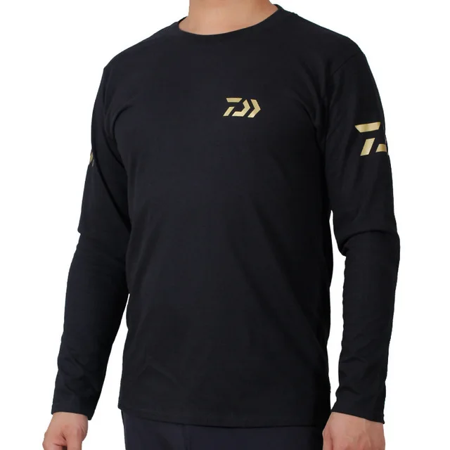 Daiwa Autumn Winter Outdoor Sport Fishing Clothing T-shirt Bottoming Shirt Long Sleeve Fishing T-shirt Camping Climbing Clothes - Цвет: Black-Golden