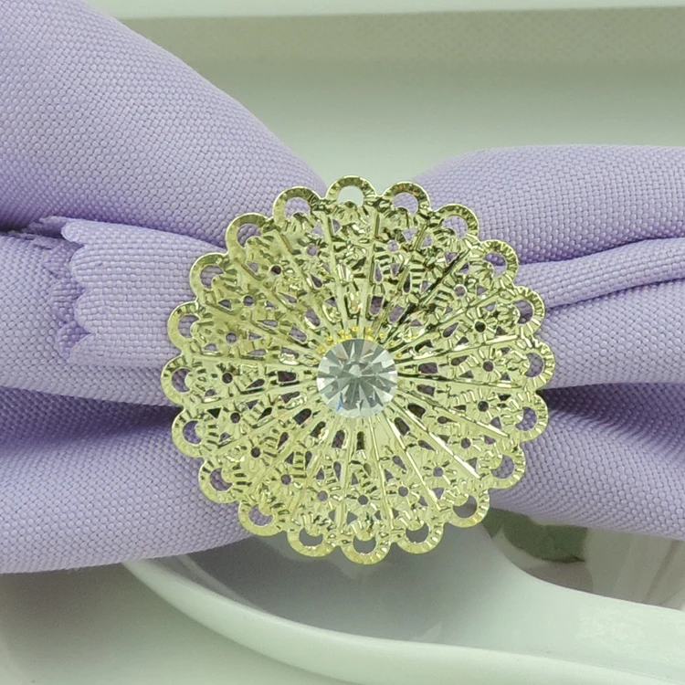 Блестящий хрустальный Цветочный стиль кольца для салфеток металлический