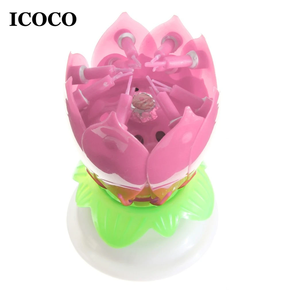 

ICOCO 14 Candle Musical Spinning Lotus Flower Rotating Happy Birthday Party Festival Gift Light Unique Design High Quality Sale