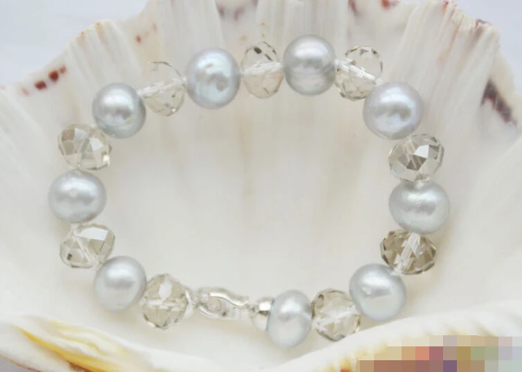 

0669 NATURE GRAY ROUND FW pearl faceted crystal bracelet