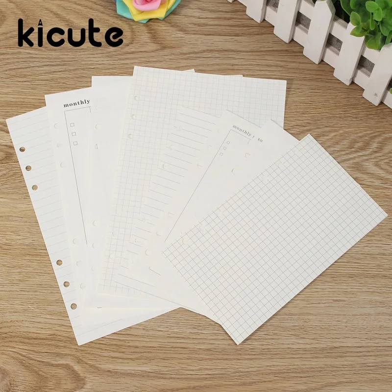 

Kicute 40 Sheets A6 A5 Core Loose Leaf Diary Refills Spiral Notebook Replace Color Stationery Planner 6 Rings Binder Paper