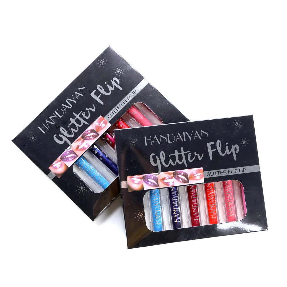 Caixa de Presente Maquiagem à Prova Handaiyan Fosco Batom Líquido Brilho Lábios Flash Instantâneo Vermelho Tem Beleza Lábio Hidratante d' Água 7 Pcs 7 Beleza e saúde
