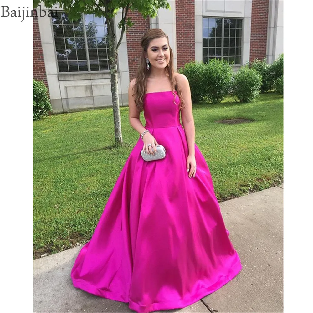

Baijinbai Elegant Long Prom Dresses Robe De Soiree Lace Up Sleeveless Evening Party Ball Gowns Strapless Satin Formal Dresses