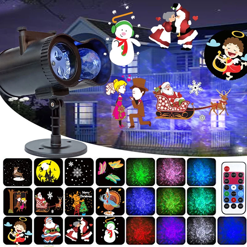 

Waterproof Animated Christmas Projector Light With Remote Control 12 Slides Holiday Lighting For Wedding Halloween Garden Lawn