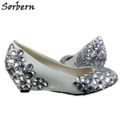 Sorbern/свадебные туфли на танкетке с кристаллами, туфли-лодочки со стразами на каблуке 3 см, женские туфли-лодочки на танкетке, размер, женская