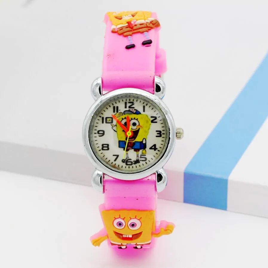 New Arrival 3D Cartoon Silicone Band children cartoon quartz watches christmas gift SpongeBob Watch 1pcs - Цвет: pink