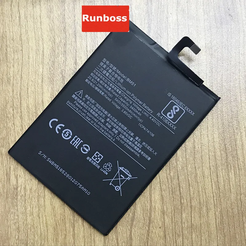 

Runboss New 5400/500mAh Battery BM51 for Xiaomi Max 3 Smart Phone Batteries