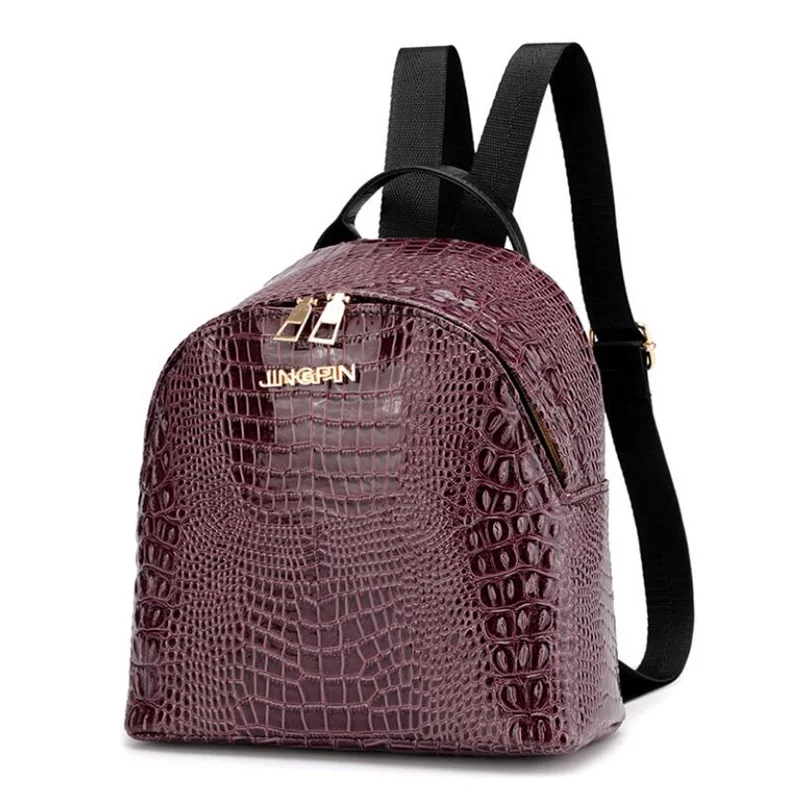 

women patent leather backpack for girls teenagers school bag ladies shoulder bags crocodile prints small backpack