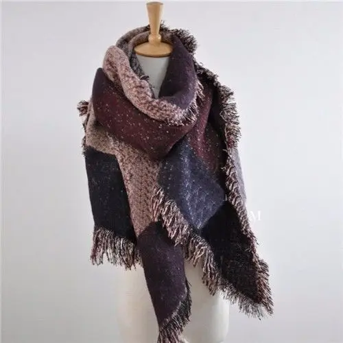 Модные большие женские шарфы, длинный кашемировый зимний шерстяной мягкий теплый клетчатый шарф, шаль, клетчатый шарф