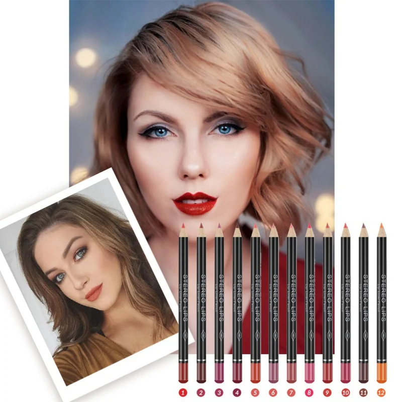 12pcs Women Lip Makeup Lipliner Pencil Long Lasting Waterproof Lip