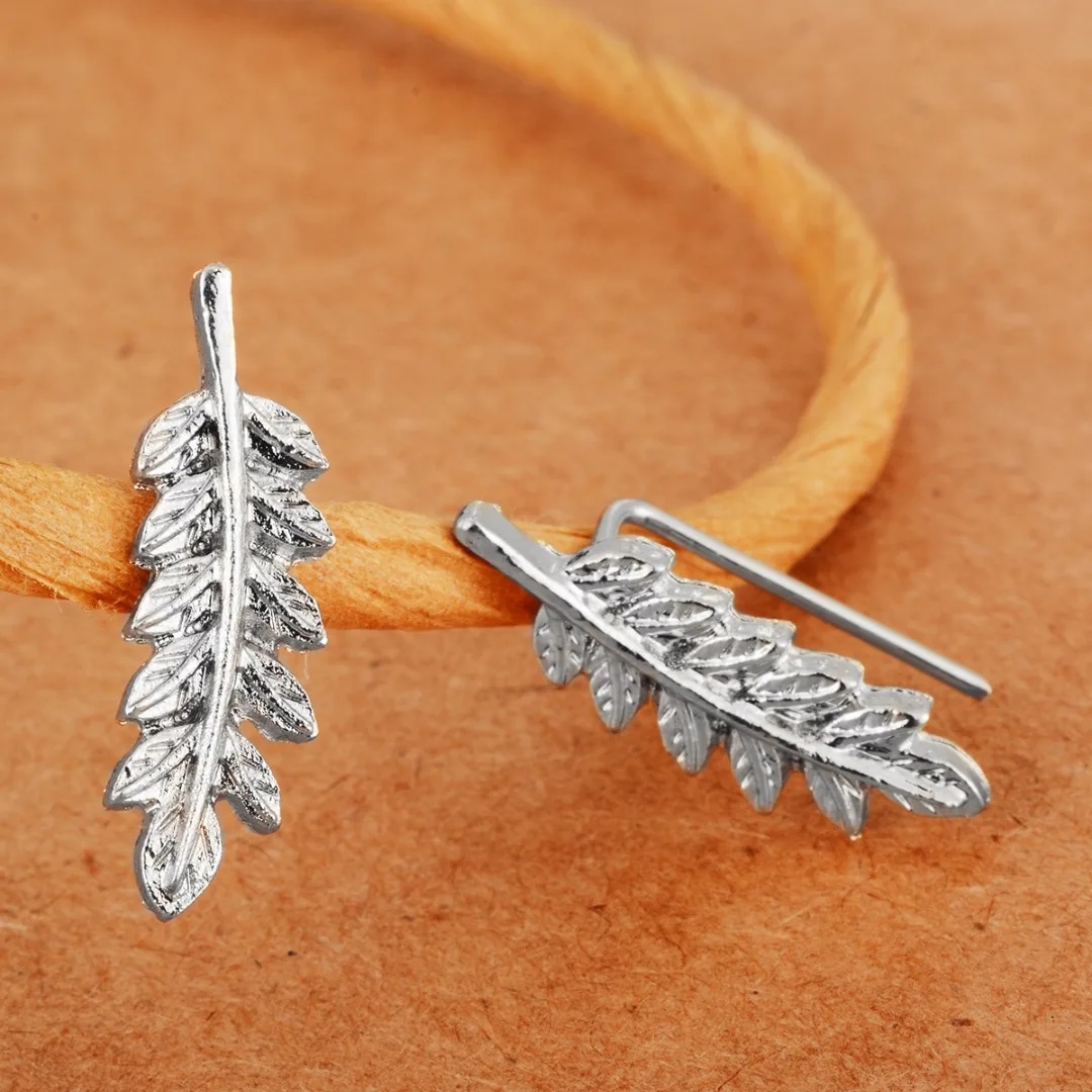 2 Pcs Fashion Women Jewelry Girl Silver Gold Color Cilp Ear Sweep Wrap Ear Climber Leafs Vines Earrings Brincos Femme Bijoux