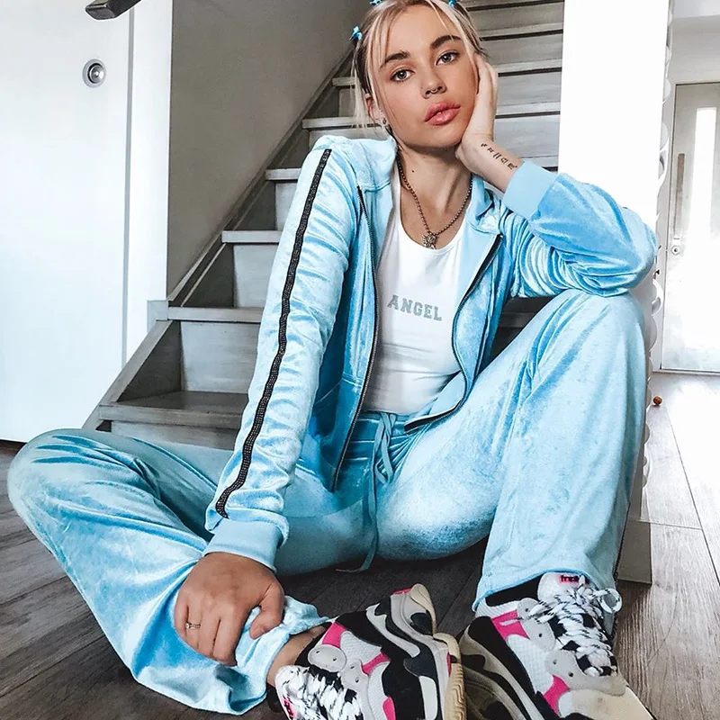 

BKLD 2019 Autumn Winter Fashion Pink Tracksuit Casual 2 Two Pieces Outfits Sets Zipper Long Sleeve Female Hoodies Tops And Pants