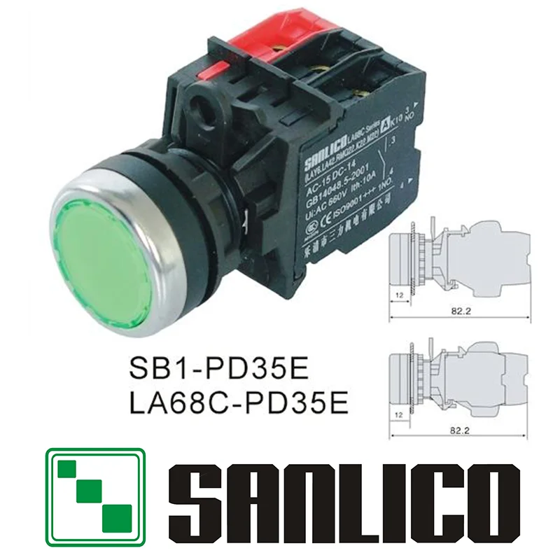 

waterproof illuminated flush momentary push button switch with integral LED SB1(LA68C M22)-PD35E spring return