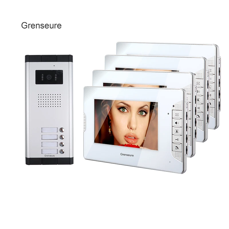 

FREE SHIPPING New 7" Color Screen Video Intercom Door Phone System 4 Monitors 1 Doorbell Camera For 2 House Family In Stock