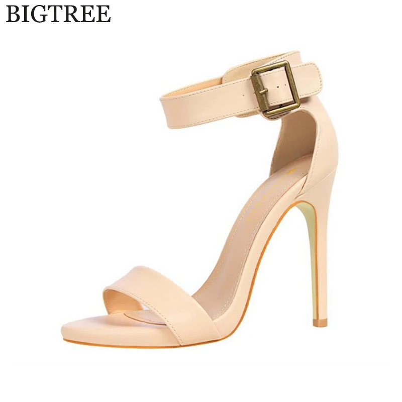 

BIGTREE 2017 Concise summer shoes High Heels Sandals Women Sequined Ankle Strap Summer Dress Shoes Woman Open Toe Sandals k111