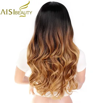 AISI BEAUTY Ombre Long Blonde Brown Wavy Wigs For Women Synthetic Black Gray Red Female Daily Party Heat Resistant False Hair 5